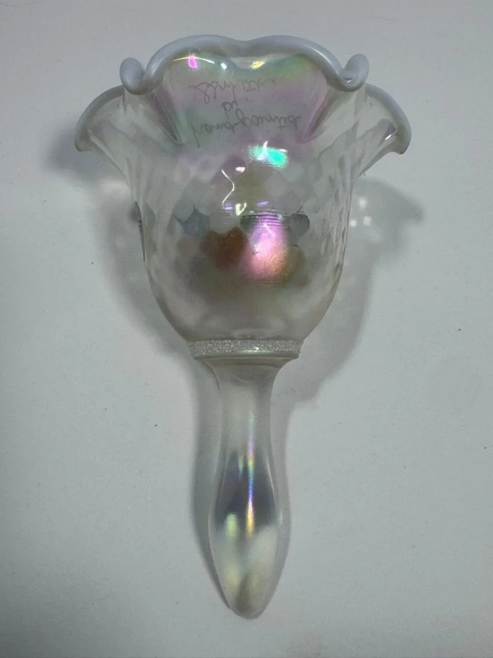 Fenton Vintage Iridescent Hand-Painted Glass Bell with Ruffled Edge